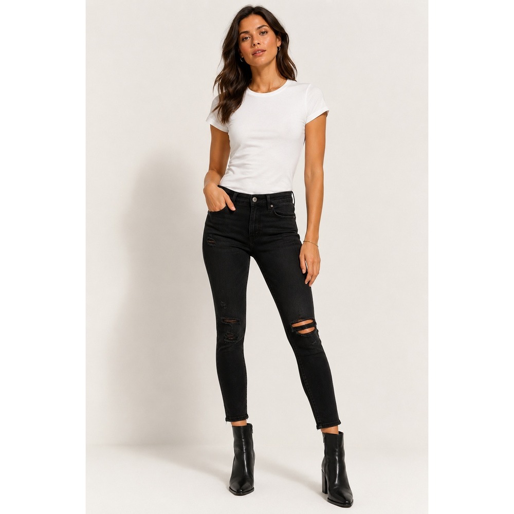 FRAME Le Skinny de Jeanne Black Distressed Skinny Jeans Size 26 Designer Denim